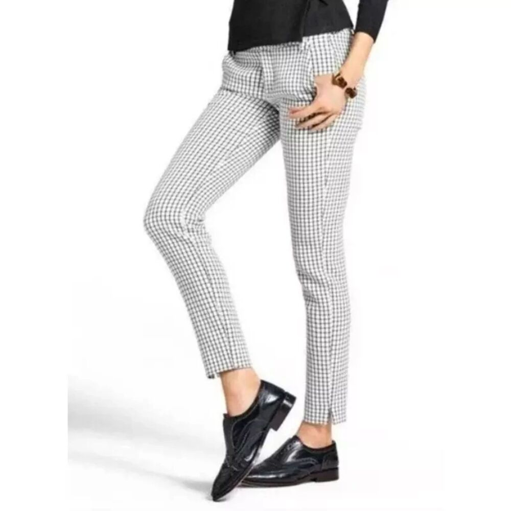 CABI Windowpane Black White Plaid Gingham Print Slim Trouser Pants Size 2